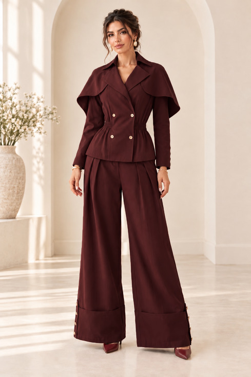 A Peach Pants - A PEACH Cape Top & Pants Set- Burgundy